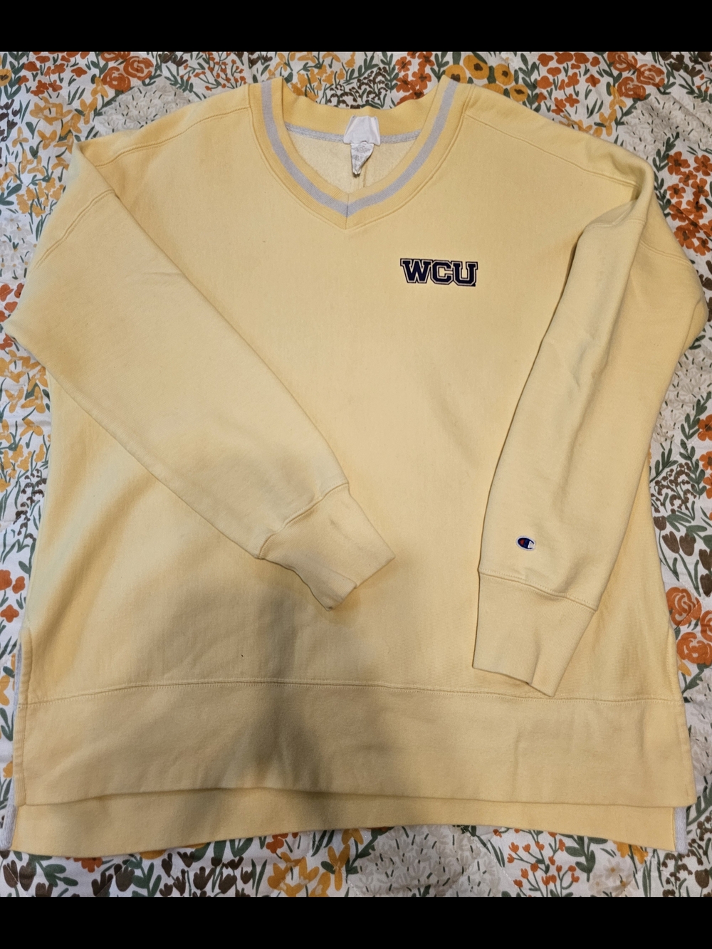 Champion Reverse Weave Vintage WCU V-Neck Yellow Crewneck Sweatshirt